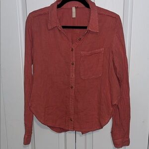 Pilcro Washed Coral Button-Up Shirt
